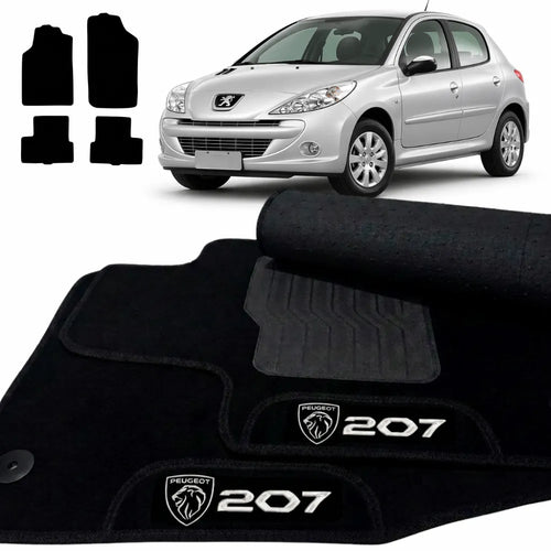 TAPETES CARPETE PRETO PEUGEOT 207 2010 A 2015 4 PEÇAS