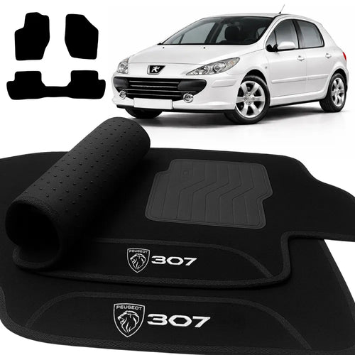TAPETES CARPETE PRETO PEUGEOT 307 2002 A 2012 3 PEÇAS