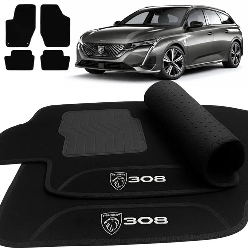 TAPETES CARPETE PRETO PEUGEOT 308 2012 A 2019 4 PEÇAS
