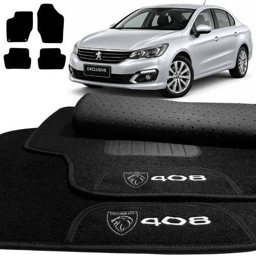 TAPETES CARPETE PRETO PEUGEOT 408 2013 A 2018 4 PEÇAS
