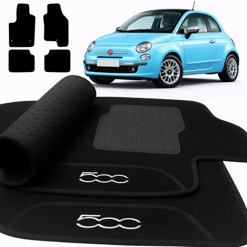TAPETES CARPETE PRETO FIAT 500 2007 A 2015 PRETO 4 PEÇAS