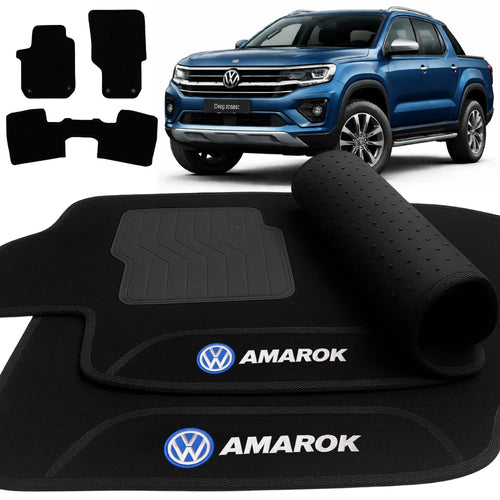 TAPETE CARPETE PRETO AMAROK 2010 A 2024 3 PEÇAS