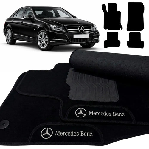 TAPETES CARPETE PRETO MERCEDES C180 2007 A 2014 4 PEÇAS