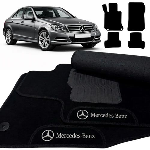 TAPETES CARPETE PRETO MERCEDES C200 2007 A 2014 4 PEÇAS