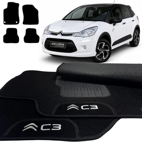 TAPETES CARPETE PRETO CITROEN C3 2013 A 2019 4 PEÇAS