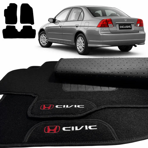 TAPETES CARPETE PRETO HONDA CIVIC 2001 A 2006 4 PEÇAS