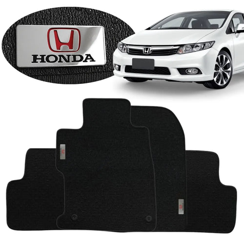 TAPETE BORRACHA TAG INOX CIVIC 2012 A 2016 3 PEÇAS