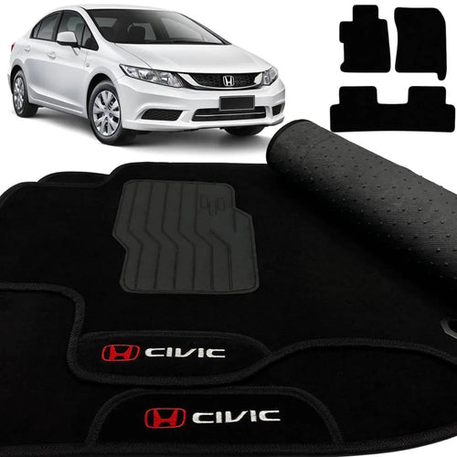 TAPETE CARPETE HONDA CIVIC 2012 A 2016 PRETO 3 PEÇAS