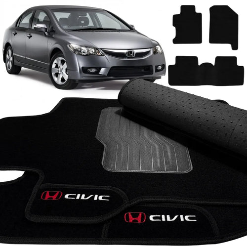 TAPETES CARPETE PRETO HONDA CIVIC 2007 A 2011 3 PEÇAS