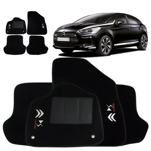 TAPETE CARPETE PARA DS5 2013 A 2015 PRETO BORDADO 4 PEÇAS