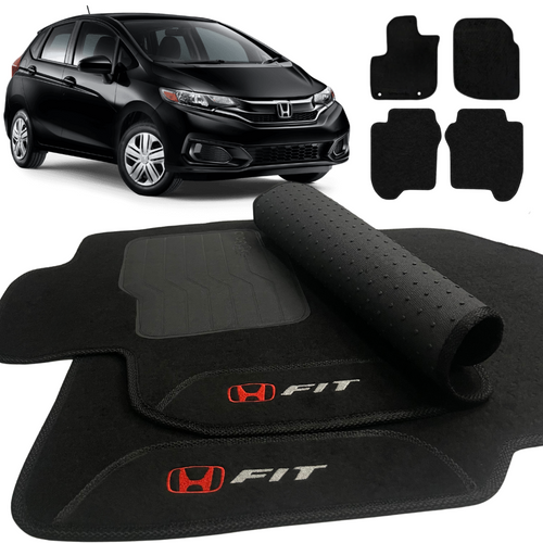 TAPETE CARPETE HONDA FIT 2015 A 2021 PRETO 4 PEÇAS