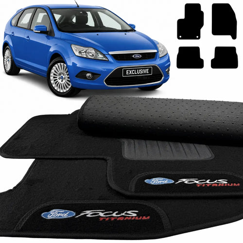 TAPETES CARPETE PRETO FORD FOCUS TITANIUM 2009 A 2013 4 PEÇAS