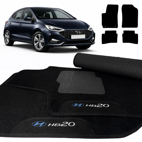 TAPETES CARPETE PRETO HB20 2020 A 2026 4 PEÇAS