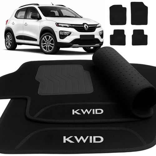 TAPETES CARPETE PRETO RENAULT KWID 2017 A 2021 4 PEÇAS