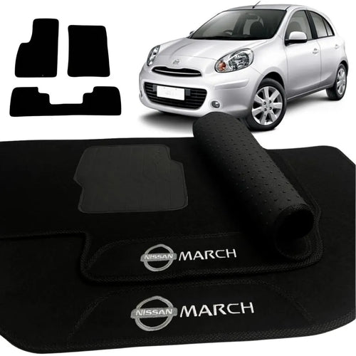 TAPETE CARPETE NISSAN MARCH 2011 A 2015 PRETO 3 PEÇAS