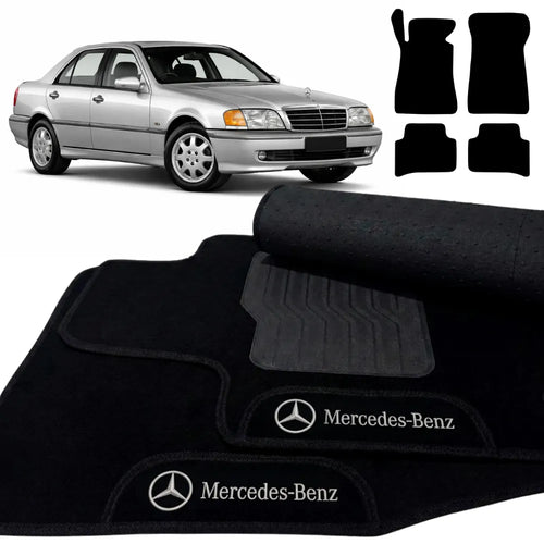 TAPETES CARPETE PRETO MERCEDES CLASSE C W202 1993 A 2000 4 PEÇAS