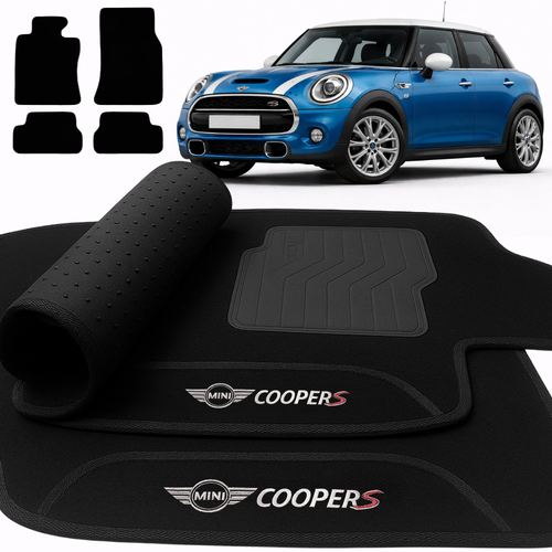 TAPETES CARPETE PRETO MINI COOPER S 2008 A 2017 4 PEÇAS