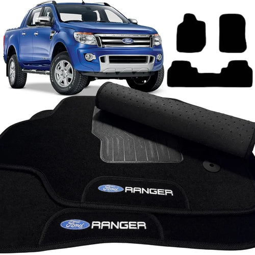 TAPETES CARPETE PRETO RANGER 2013 A 2022 CABINE DUPLA 3 PEÇAS