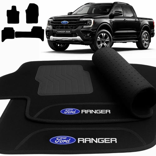 TAPETES CARPETE PRETO RANGER 2023 A 2025 CABINE DUPLA 4 PEÇAS