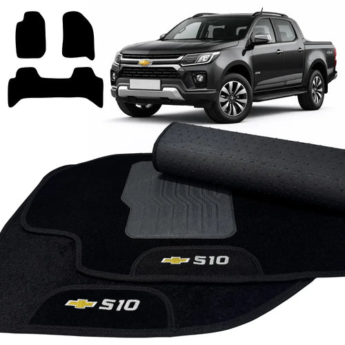 TAPETES CARPETE PRETO S10 2012 A 2023 3 PEÇAS