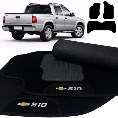 TAPETES CARPETE PRETO S10 1998 A 2011 CABINE DUPLA 3 PEÇAS