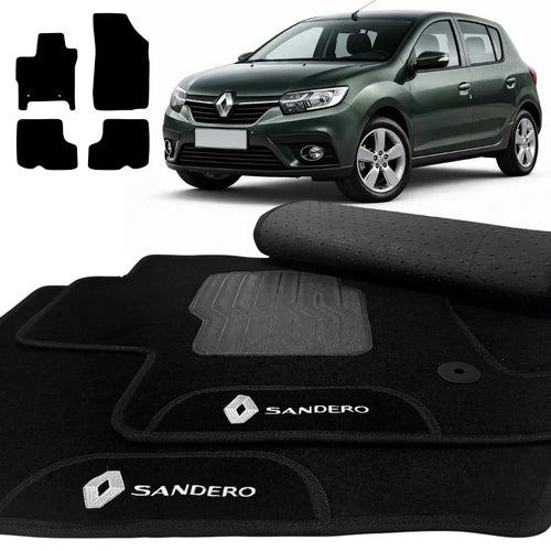 TAPETES CARPETE PRETO RENAULT SANDERO 2015 A 2023 4 PEÇAS
