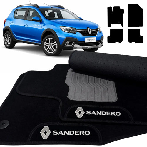 TAPETES CARPETE PRETO SANDERO STEPWAY 2015 A 2021 4 PEÇAS
