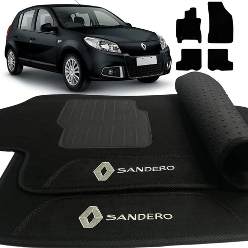 TAPETE CARPETE RENAULT SANDERO 2008 A 2012 PRETO 4 PEÇAS
