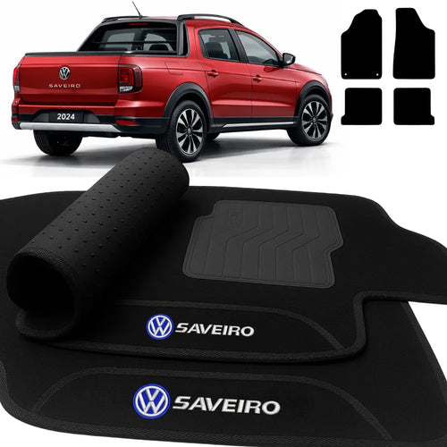 TAPETES CARPETE PRETO SAVEIRO CABINE DUPLA 2013 A 2024 4 PEÇAS