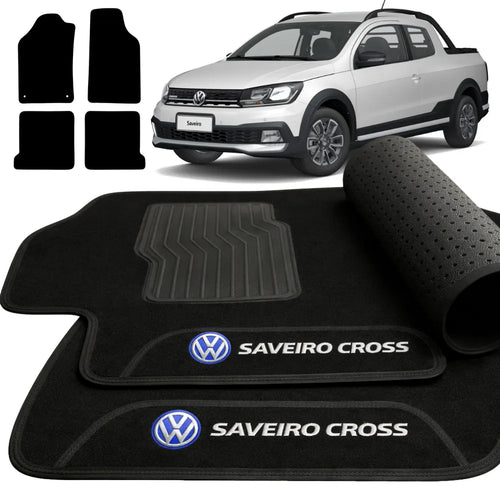 TAPETE CARPETE PRETO SAVEIRO CROSS 2019 A 2023 4 PEÇAS