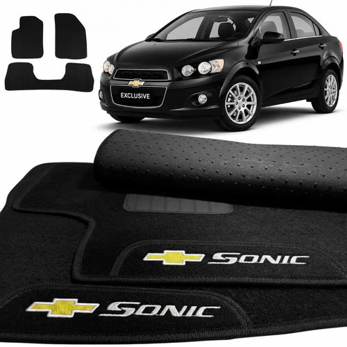 TAPETES CARPETE PRETO CHEVROLET SONIC 2012 A 2015 3 PEÇAS