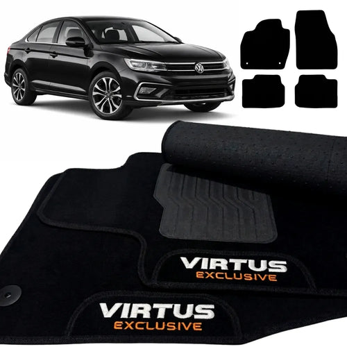 TAPETES CARPETE PRETO VIRTUS EXCLUSIVE 2018 A 2026 4 PEÇAS