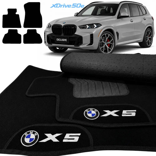 TAPETES CARPETE PRETO BMW X5 HÍBRIDO 2020 A 2024 4 PEÇAS