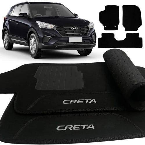 TAPETE CARPETE CRETA 2017 A 2021 PRETO BORDADO 3 PEÇAS