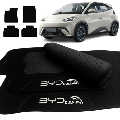 TAPETE CARPETE BYD DOLPHIN MINI GS 2023 A 2025 PRETO BORDADO 4 PEÇAS