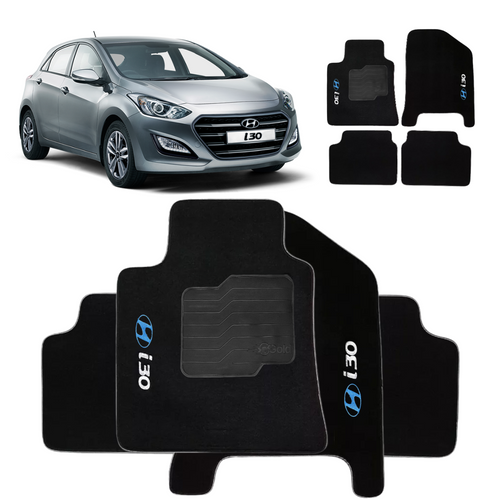 TAPETE CARPETE I30 2013 A 2017 PRETO BORDADO 4 PEÇAS